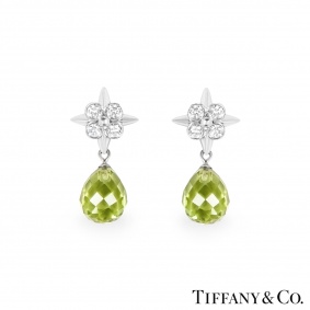 Tiffany & Co. Platinum Peridot & Diamond Drop Earrings